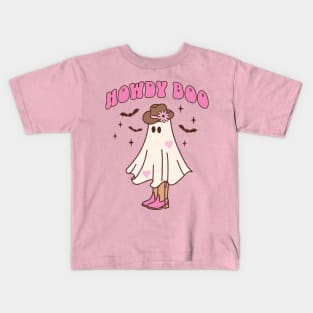 Western Retro Halloween Ghost Happy Howdy Boo Pink Kids T-Shirt